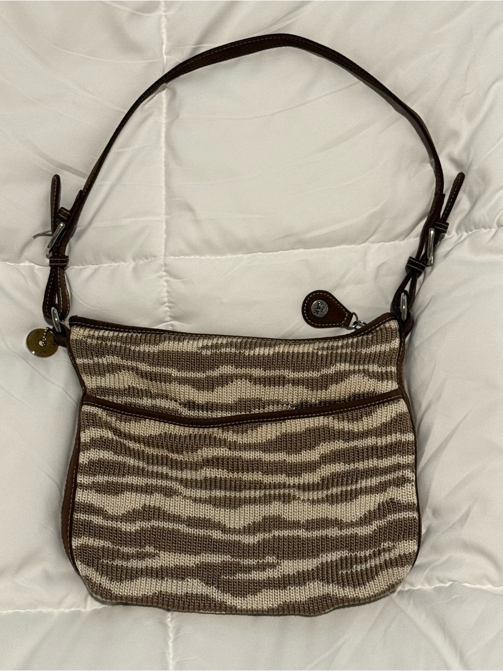 SAK Hobo Shoulder Strap Brown Ivory Crocheted Bag